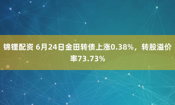 锦锂配资 6月24日金田转债上涨0.38%，转股溢价率73.73%